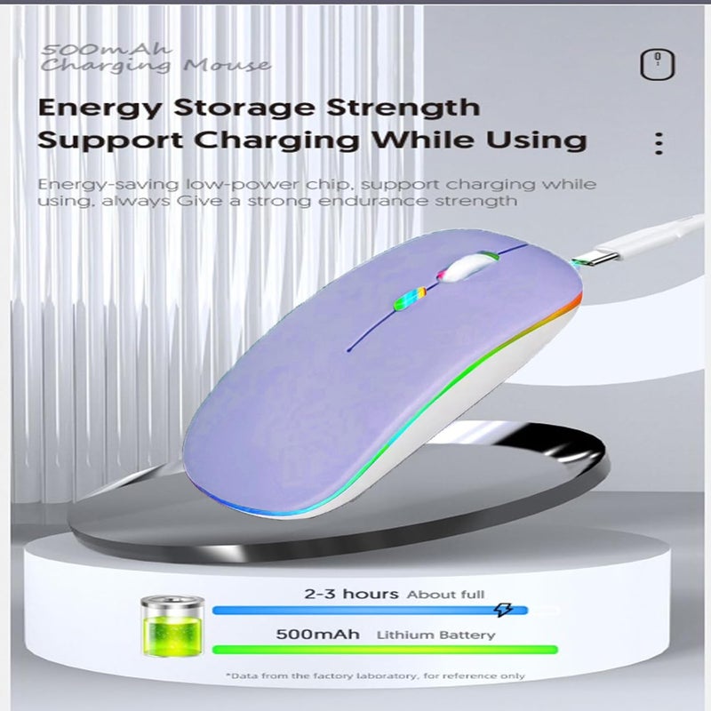 Guiheng Wireless Bluetooth Mouse,LED Dual Mode Rechargeable Silent Slim Laptop Mouse,Portable(BT5.2+USB Receiver) Dual Mode Computer Mice,for Laptop,Desktop Computer,ipad Tablet,Phone,Mac(Purple) - Image 5
